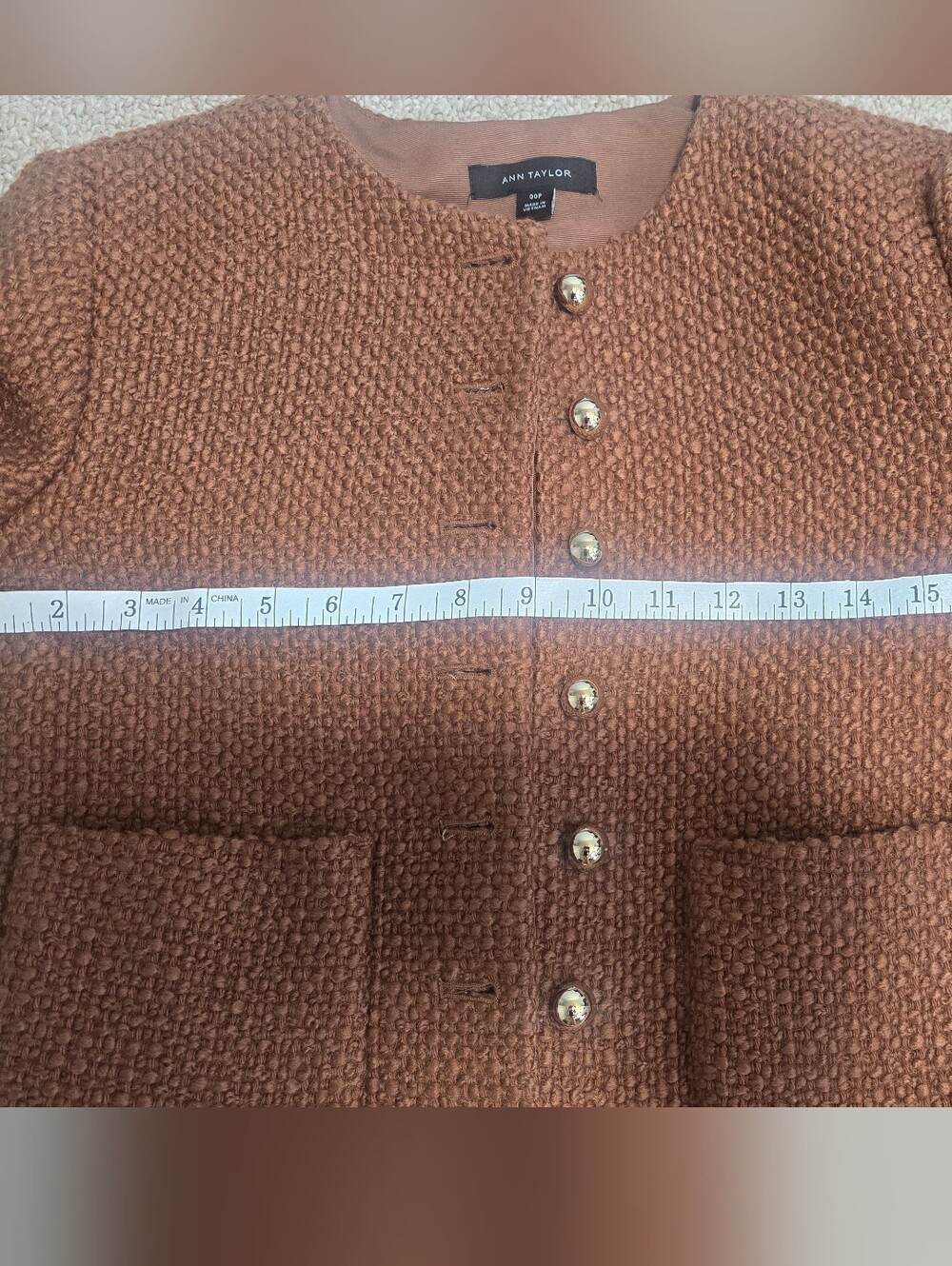 Ann Taylor Rust Brown Textured Cropped Bouclé Jacket Xxsp - Picture 7 of 8